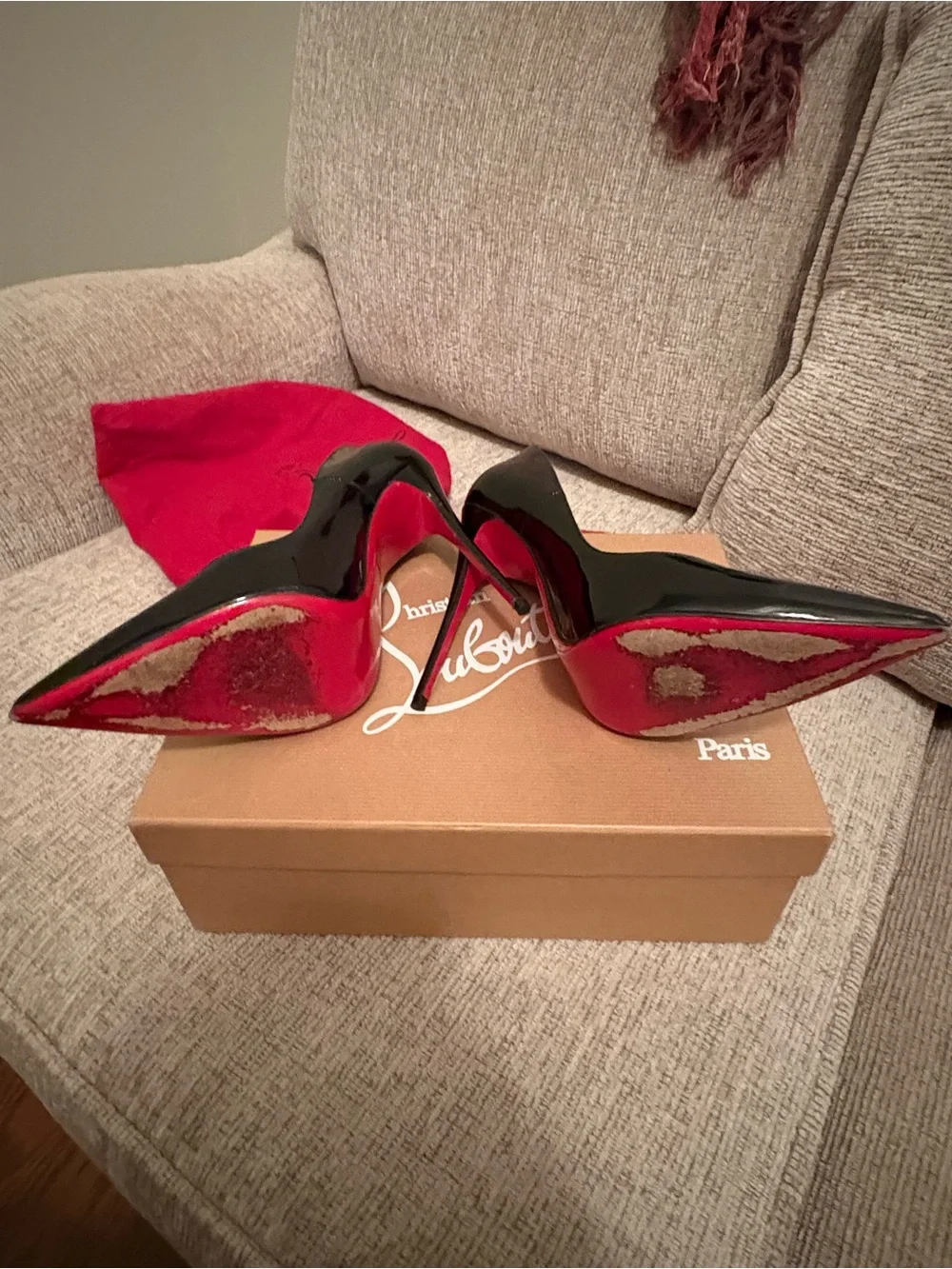Christian Louboutin Black Patent Pointed-Toe Stilettos with Red Soles